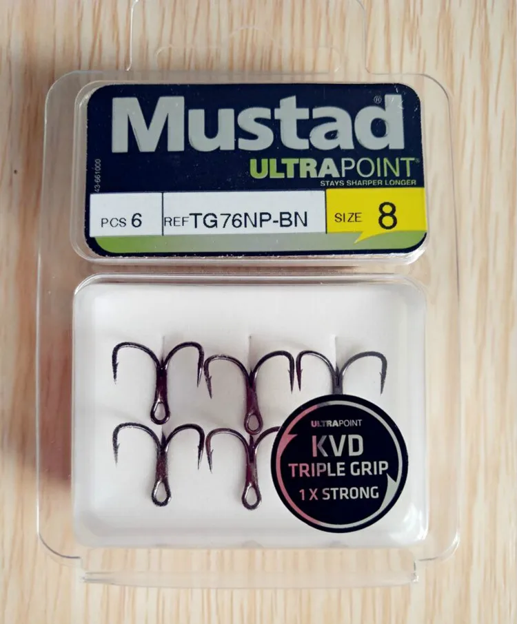 4packs Mustad treble hooks KVD hooks upgrade TG76NP-BN high carbon steel barbed hook match crank VIB lure fishing tackle pesca