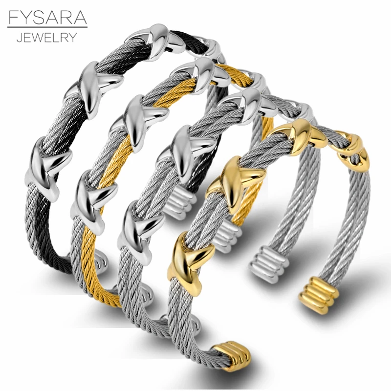 FYSARA Famous Twisted Cable Wire Bangles X Design Bracelets Women Fashion Jewelry Men Cuff Bracelet Trendy Christmas Pulseiras