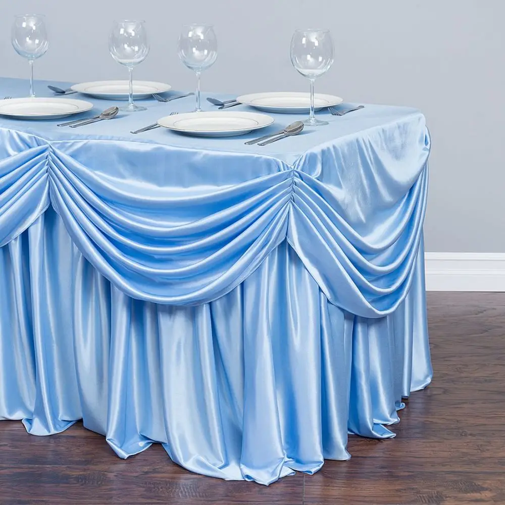 6 FT. DRAPE CHIFFON ALL-IN-1 TABLECLOTH/PLEATED SKIRT WHITE ICE SILK TABLE SKIRT FOR WEDDING PARTY BANQUET