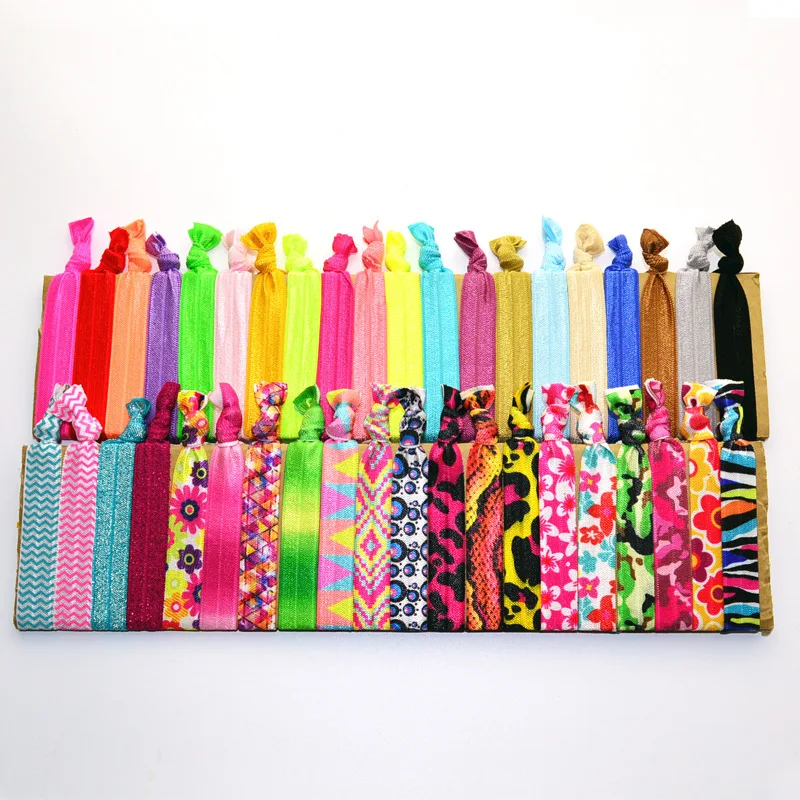 

5/8" Printed Knotted Girl FOE Hair Ties elastic for Hair Accessories 100pcs/lot random 50pcs pattern 50pcs solid color