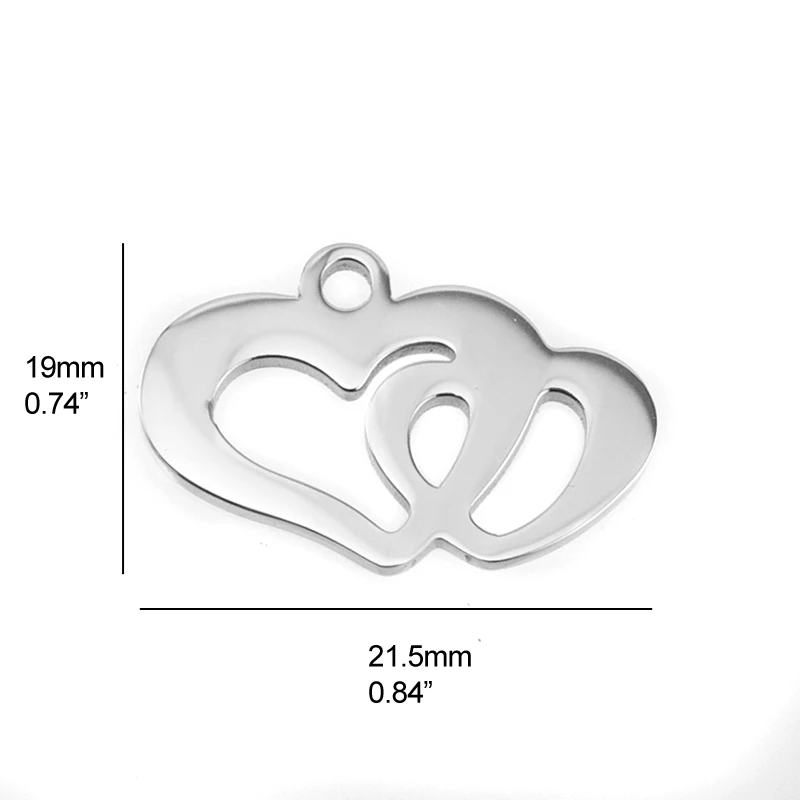 Risul double heart connected small Charms lover conjoined heart mirror polish Stainless steel necklace pendants wholesale 100pcs