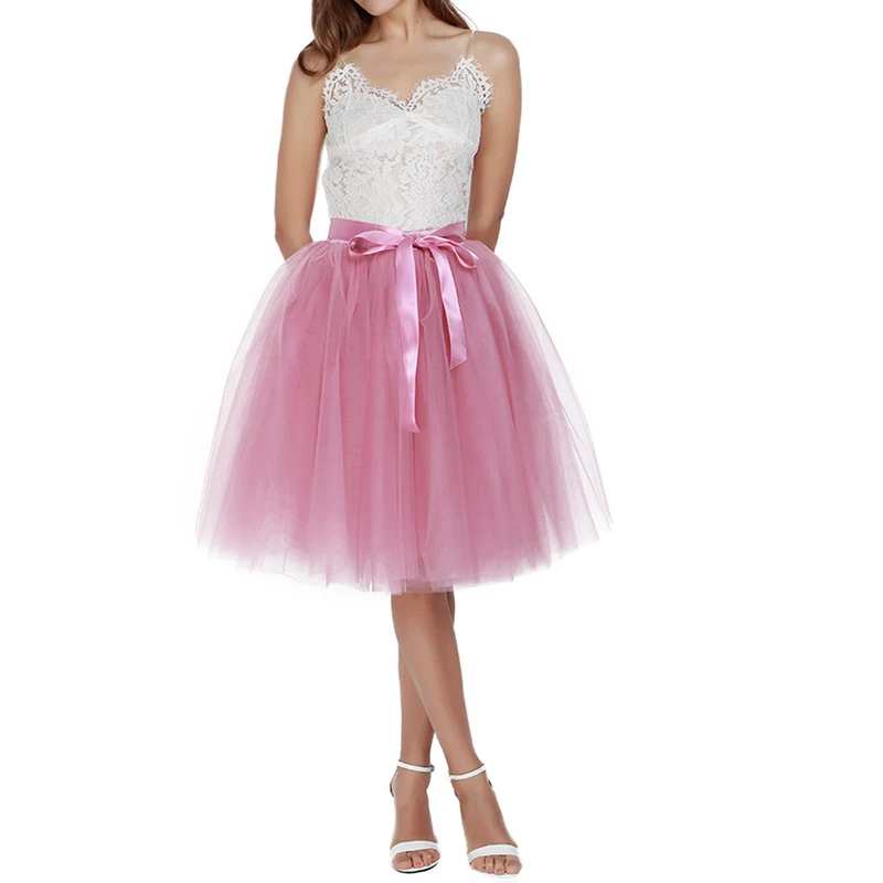 5 Layered 65cm Knee Length Tulle Skirt Tutu Women Skirt High Waist Pleated Skirt Cosplay Petticoat Elastic Belt Faldas