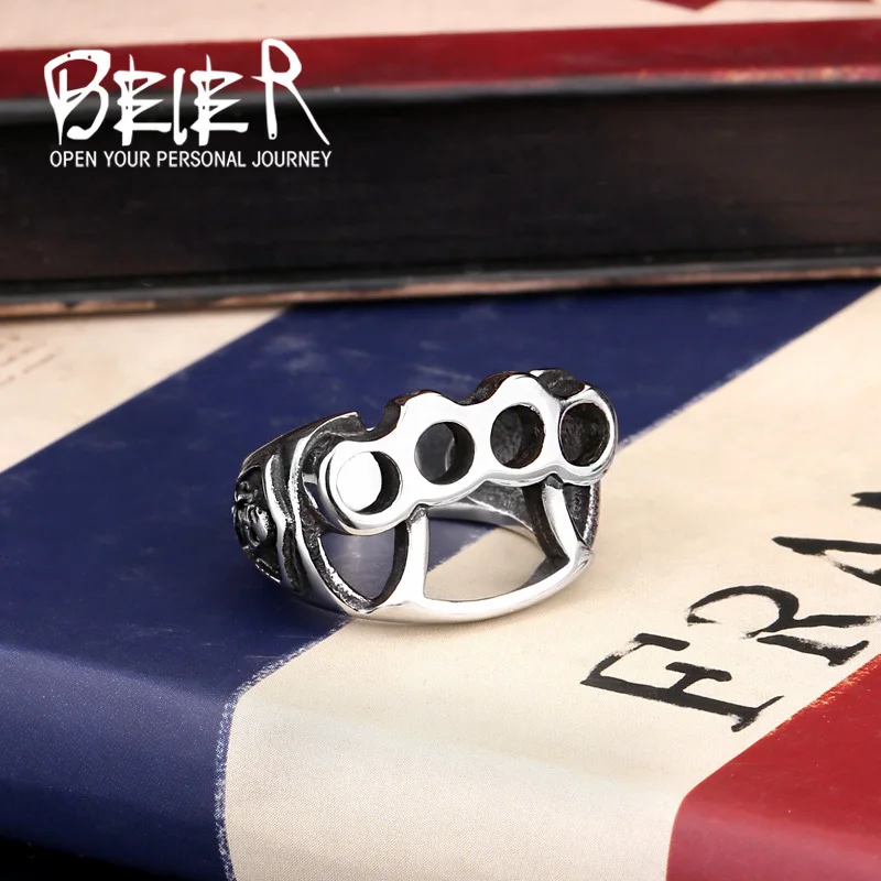 Beier 316L Stainless Steel Ring High Polish Top Quality Fashion Jewelry Fist Skull Punk Men Ring LLBR8-027R