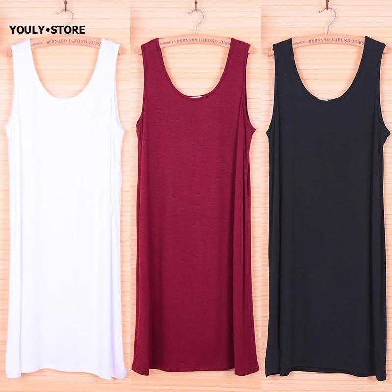 

Sexy Casual Modal Fabric Sleeveless Vest Dress 2022 Summer Woman Loose Backing Bottoming O-neck Boho Beach Dress