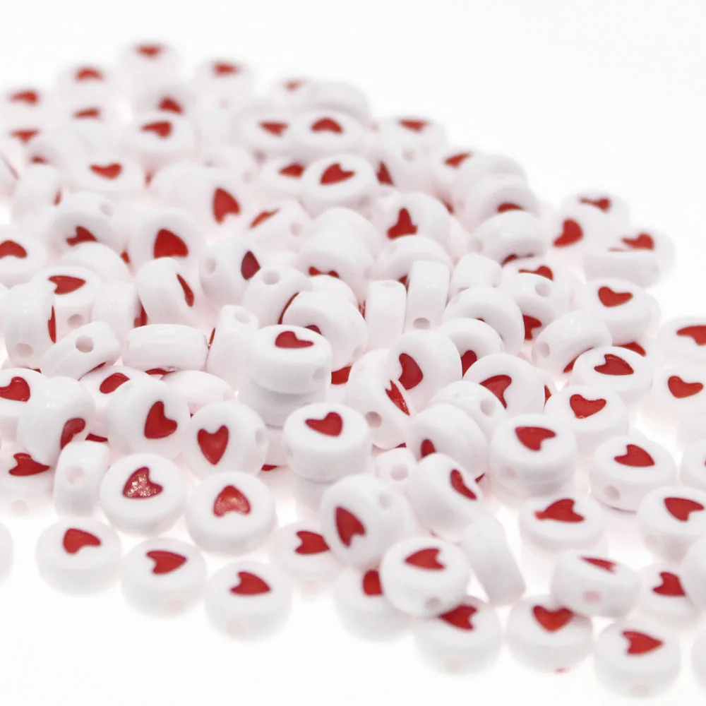 CHONGAI 100Pcs Fashion Jewelry Love Heart Acrylic Flat Round Beads for DIY Craft &Jewelry Making