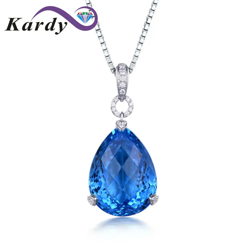 

Fine Jewelry Women's Solid 14K White Gold Diamond Blue Pear Topaz Gemstone Engagement Wedding Promise Pendant Sets