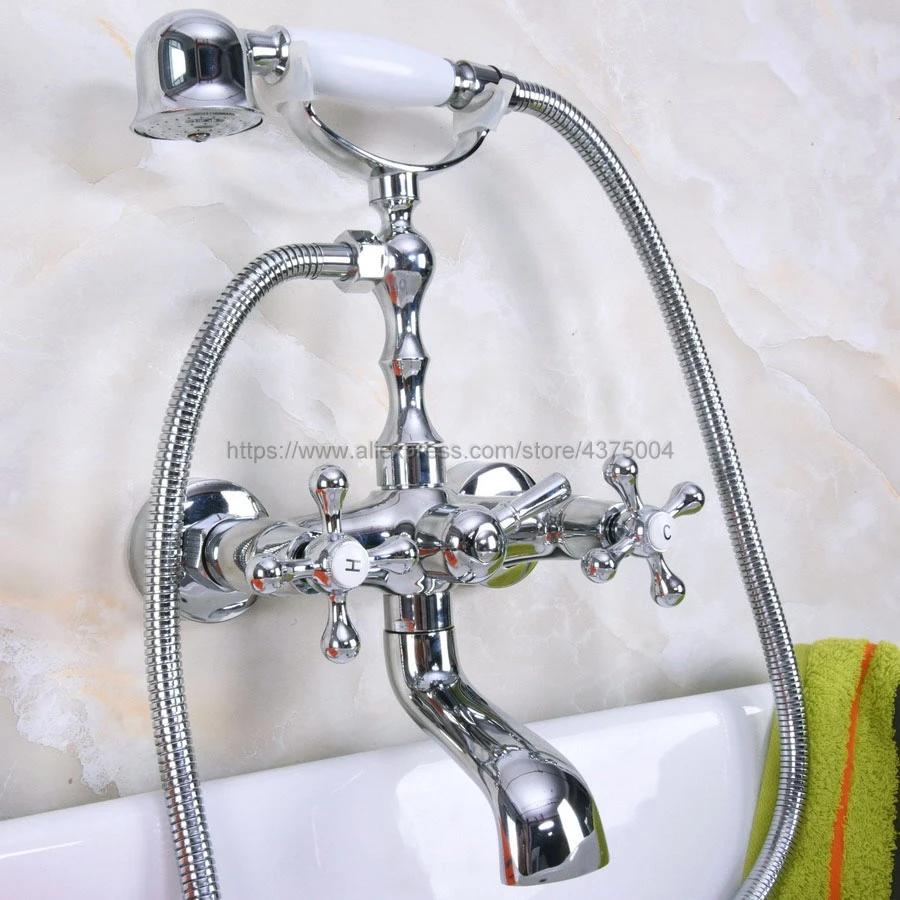 

Bathtub Faucets Wall Mounted Chrome Bathtub Faucet With Hand Shower Bathroom Bath Shower Faucets Nna187