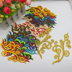 2 pezzi in oro con finiture in ferro sul fiore patch ricamate specchio coppie Applique Costume Cosplay 18-9cm