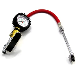 Car Vehicle Truck Dial Tire Inflator 10-220PSI Rubber Air Hose Long Rod Car Repair Tool Inflating Pump