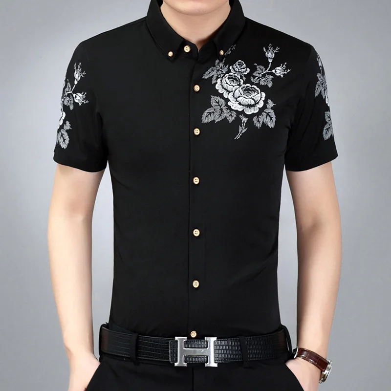 

Hot sell 2017 New Arrival Male Floral Shirts Short Sleeve Shirt Summer Fashion Flowers Printing Dress Shirt for Man