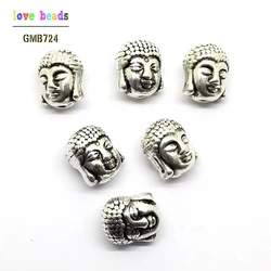 10pcsTibetan Silver Color 10x8mm Buddha Head Spacer Beads Metal Charms for Jewelry Making (W03536)