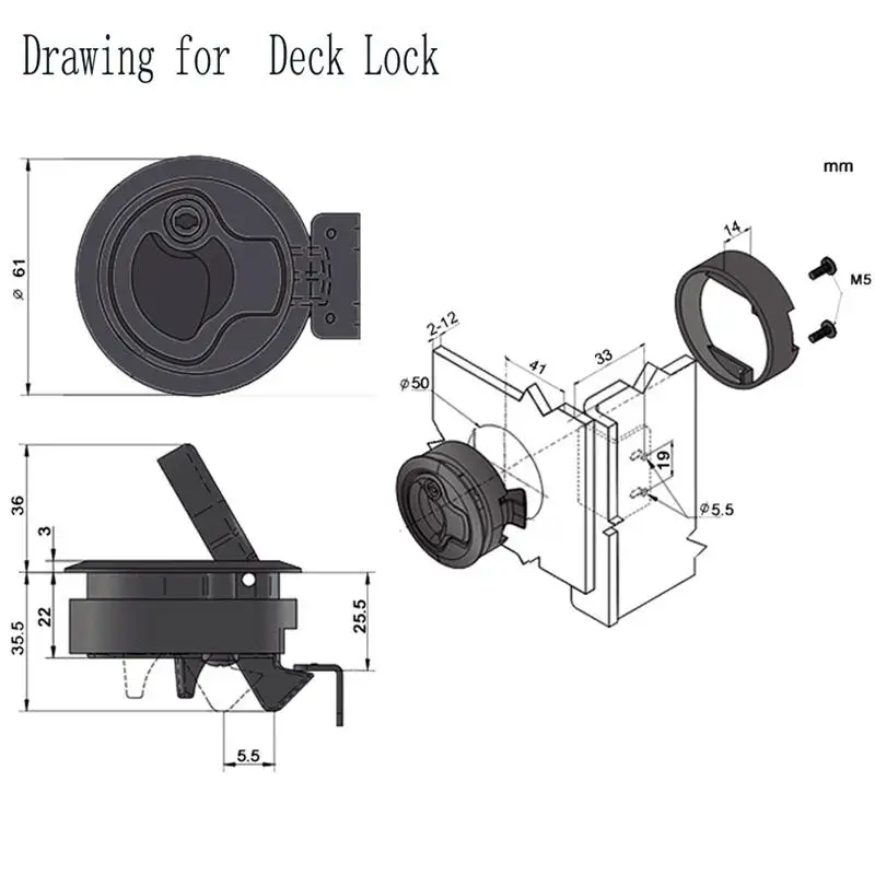 2pcs Flush Mount Hatch Flush Pull Latch Marine Lock with Key Stainless Steel Lift Slam Latch Hardware for Boat Yacht Deck Hatch