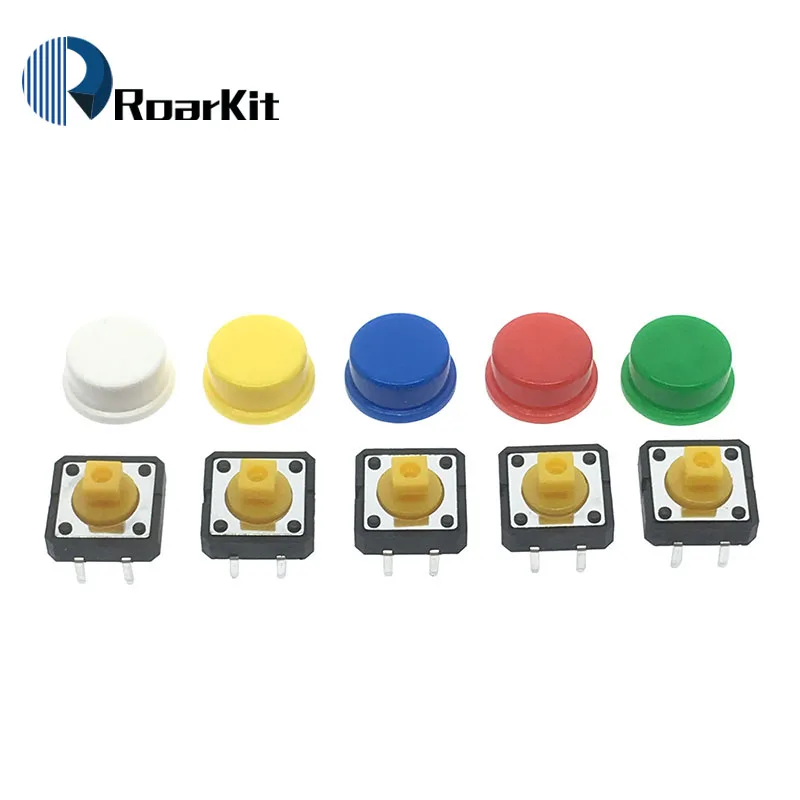 25PCS Tactile Push Button Switch Momentary 12*12*7.3MM Micro switch button +  Button cap(5 colors) + Component box for Arduino