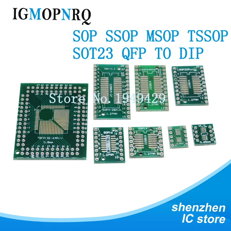 10PCS PCB Board SMD Turn To DIP SOP MSOP SSOP TSSOP SOT23 8 10 14 16 20 24 28 SMT To DIP Adapter Converter Plate
