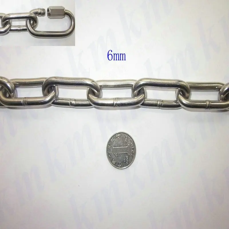 

304 Stainless Steel Long Link Lifting Chain 6MM Diameter 10 Meters