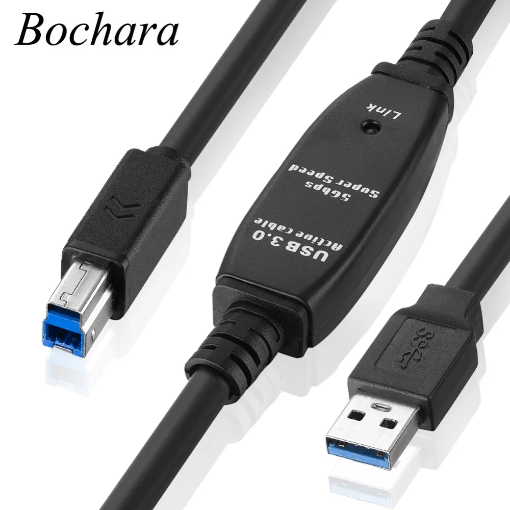 Bochara USB 3.0 kabel do drukarki wbudowany Chipset IC USB 3.0 typ A męski na USB 3.0 typ B męski OD7mm folia + pleciony ekranowany 5m 10m