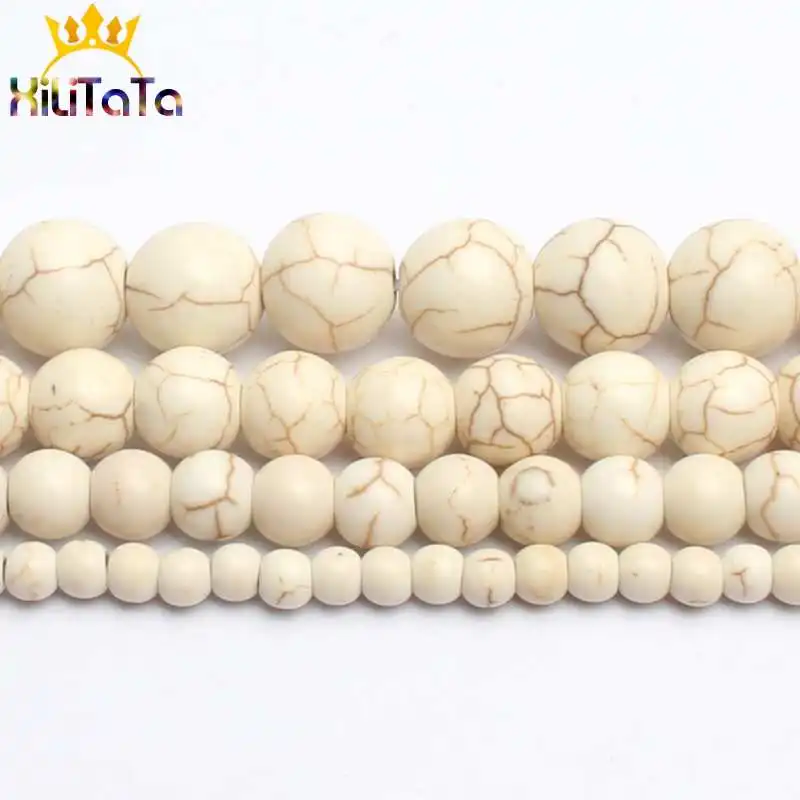 Natural White Turquoises Stone Beads Round Loose Spacer Beads 15\'\' 4/6/8/10/12/14mm For Jewelry Making DIY Bracelets Necklace