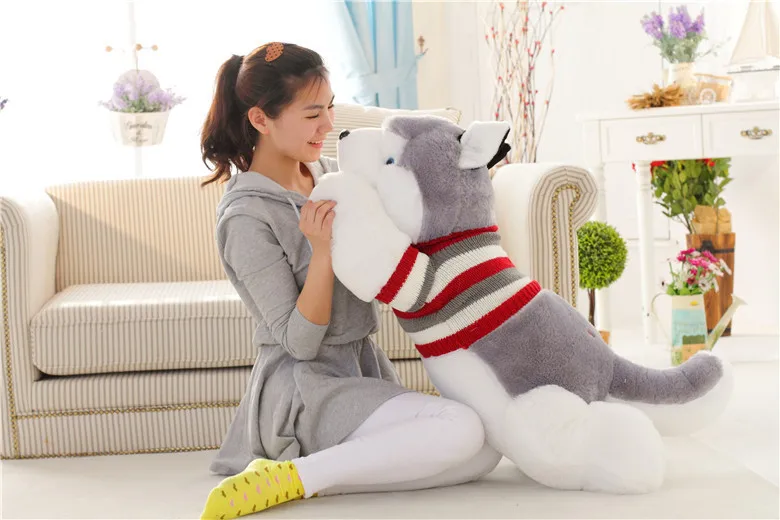 big lovely plush lying Husky dog doll cute stripe sweater husky dog doll gift about 100cm 0169