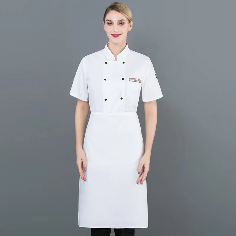 Ropa de cocinero de manga corta para hombre y mujer, mono transpirable de talla grande para cocina, Hotel, Catering, restaurante, chaqueta de Chef, uniforme H2095