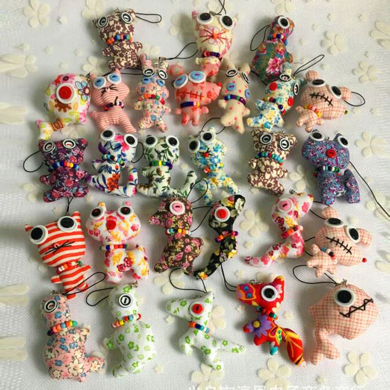 6pcs/lot mix models irregular shape button Plush doll , plush stuffed toys gift doll with string rope