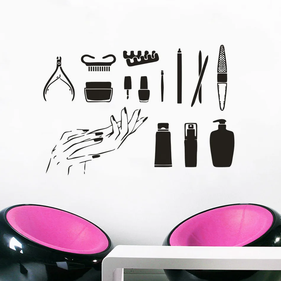 Nails Polish Tools Removable Wall Sticker Nails Studio Decoration Manicure Nails Design Vinyl Sign Decal Nail Art Tools Mural