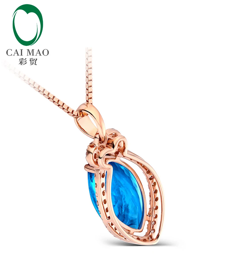 14k Rose Gold Natural Marquise Cut 3.35ct Blue Topaz 0.17ct Diamond Pendant Wholesale Jewelry