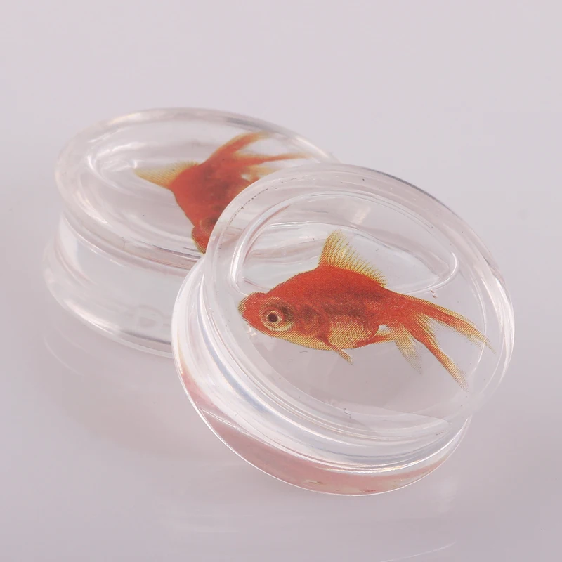 CLEAR ACRYLIC GOLDFISH FLESH PLUG TRANSPARENT SADDLE EAR TUNNEL LOBE STRETCHER 1 pair body jewelry piercing ear tunnel