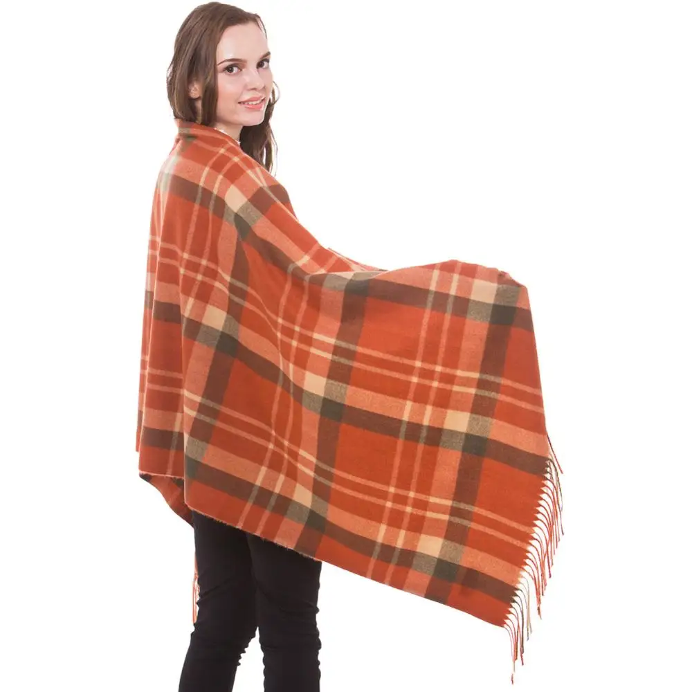 Cashmere Shawl Check Plaid Scarf Autumn Winter Warp Fashion Wrap Brushed Long Large Thick Top Quality Tartan Tassel Brick Red