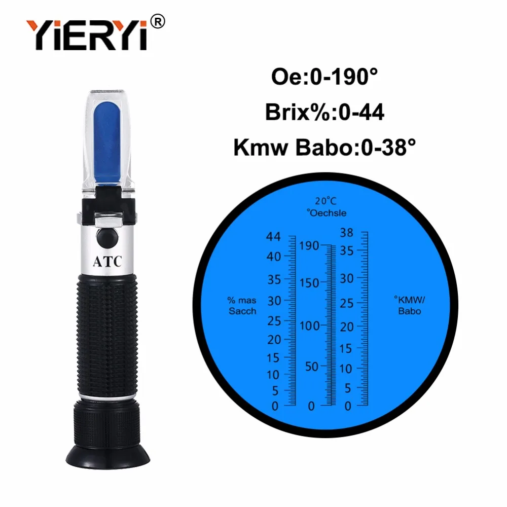 

yieryi Handheld Oechsle Brix Refractomete 0~44% Brix 0~190 Oe Oechsle 0~38 KMW Refractometer Wine Beer Fruit Juice Brew