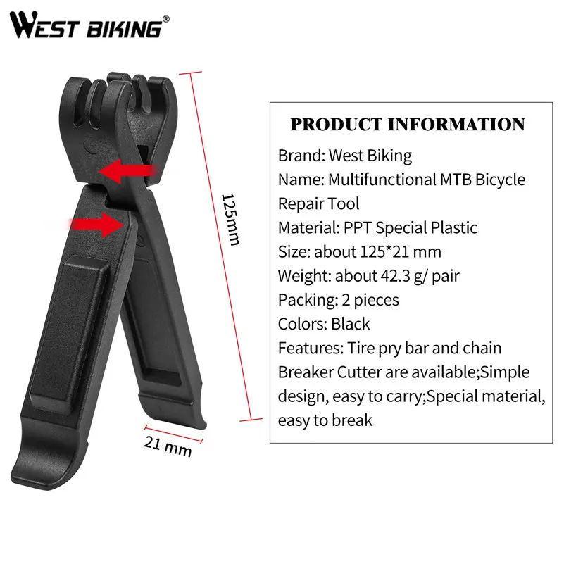 WEST BIKING 2Pcs Bicycle Tyre Tire Lever 3 in 1 Bicycle Repair Tools Chain Breaker Cutter Bike Tools Tyre Crossbar Tire Pry Bar