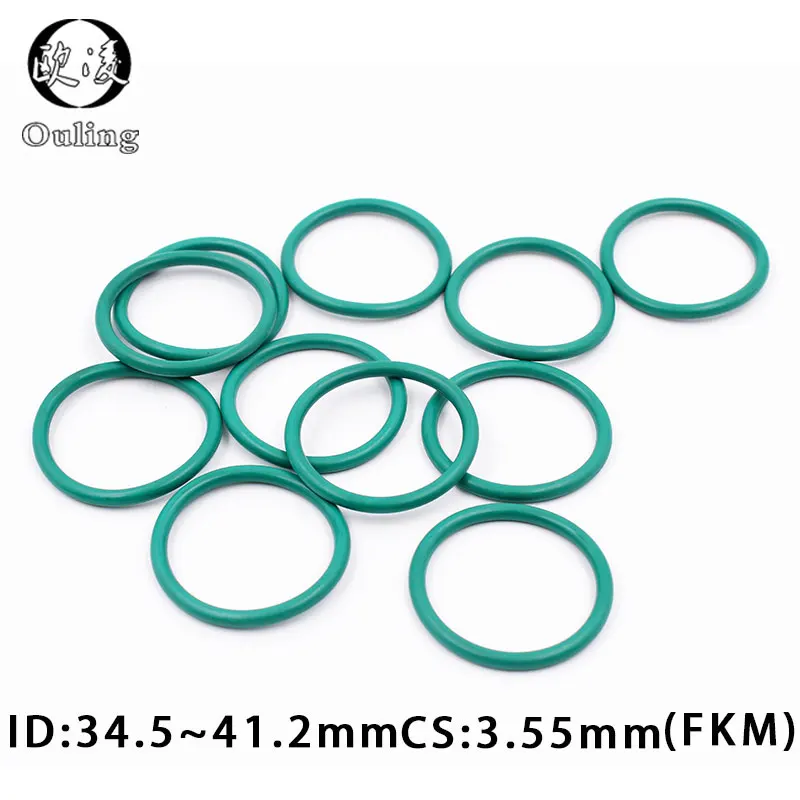 

5PC Fluorine rubber Ring Green FKM O-rings Seal CS 3.55mm ID34.5/35.5/36.5/37.5/38.7/40/41.2mm ORing Oil Gasket Sealing Washer