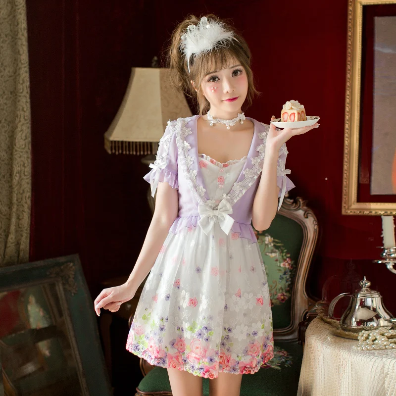 

Princess sweet lolita Candy Rain dress Sweet Chiffon Dress,Slim lace fresh and pure A-Line short sleeved dress C22AB7148