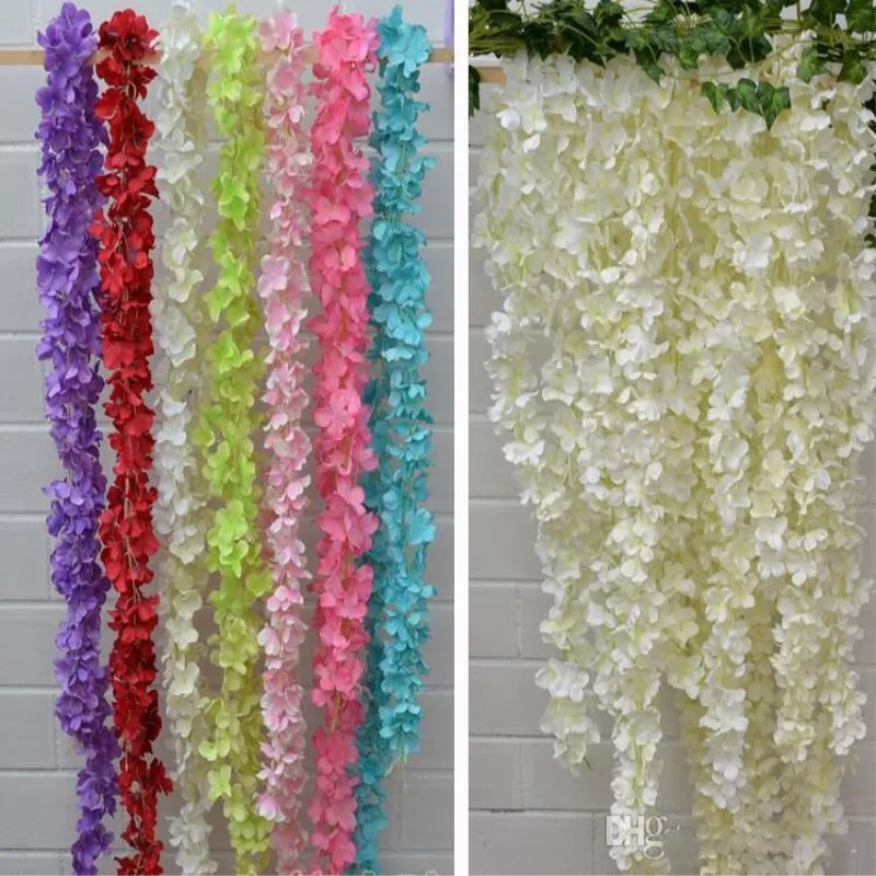 Rattan Strip Hydrange Wisteria Artificial Flower Vine For Wedding Home Party Kids Room Decoration DIY Craft Supplies