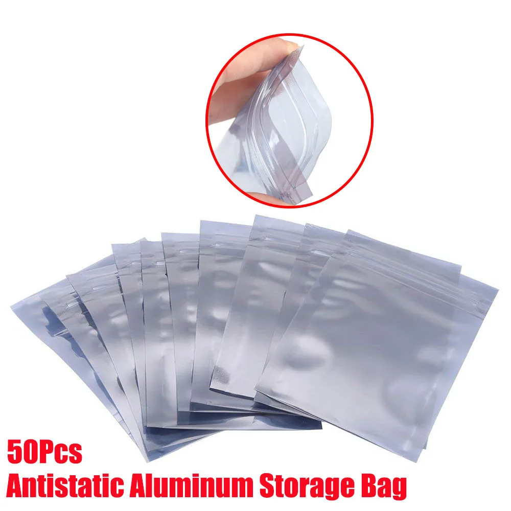 50Pcs Antistatic Aluminum Storage Bag 4 size Ziplock Bags Resealable Anti Static Pouch for Electronic Accessories Package Bags