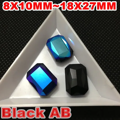 Black  AB Color Rectangle Shape Glass Crystal Pointback Fancy Stone 10x14mm 13x18mm 18x25mm 18x27mm, 8x10mm pointback crystals