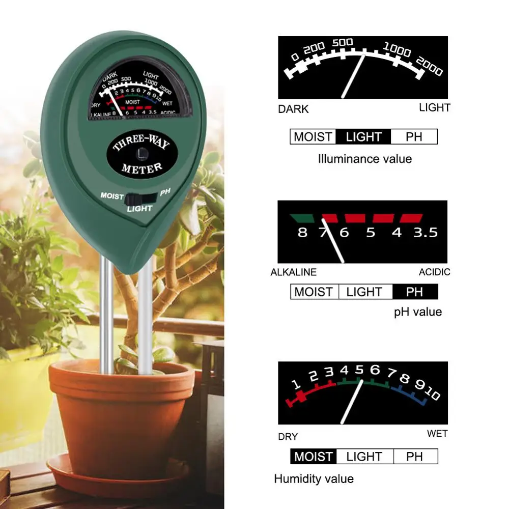 5PC 3in1 Plant Flowers Soil PH meter /Moisture/Light Meter soil test kit for garden and agricultural