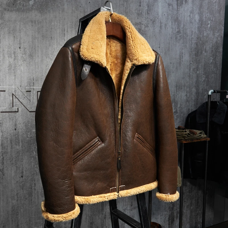 Denny&Dora Men's Shearling Leather Jacket Original Flying Jacket B3 Jacket Aviation Leathercraft Pilots Coat WZS009