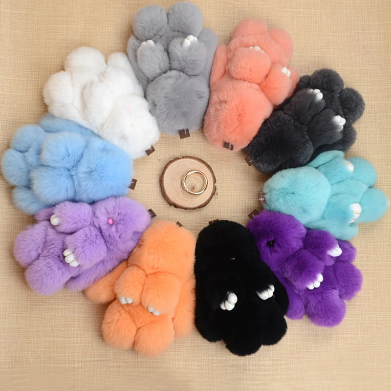 Cute Natural Rabbit Fur Pom Pom Bunny Keychain Women Fluffy Rabbits Key Chain On Bag Car Trinket Jewelry Wedding Party Toy Gift