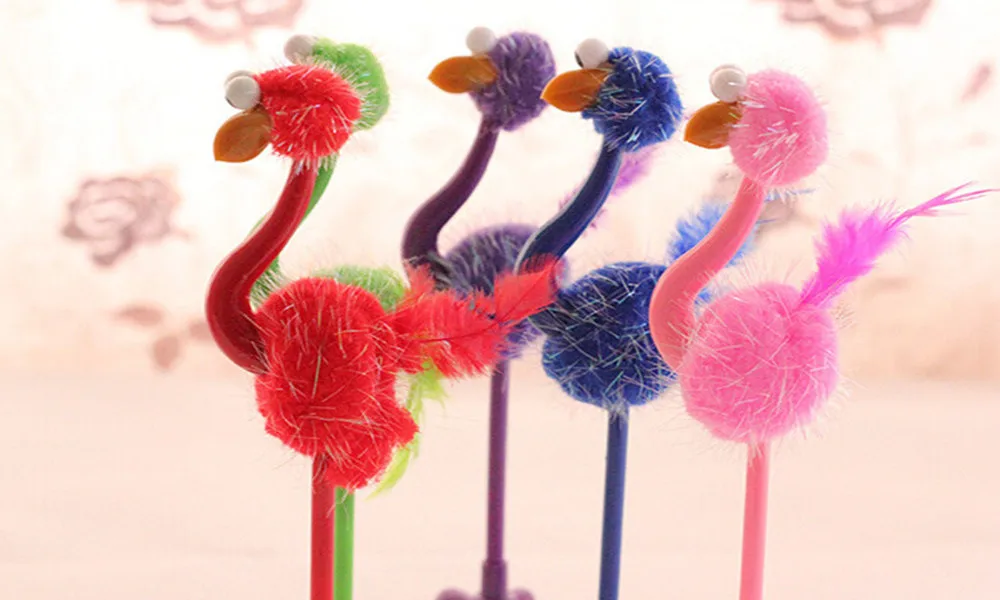 2017 new  cartoon ballpoint pen ostrich ballpoint pen Korean style animal pen  MOQ 1 lot with 32 pcs  with eraser free gift