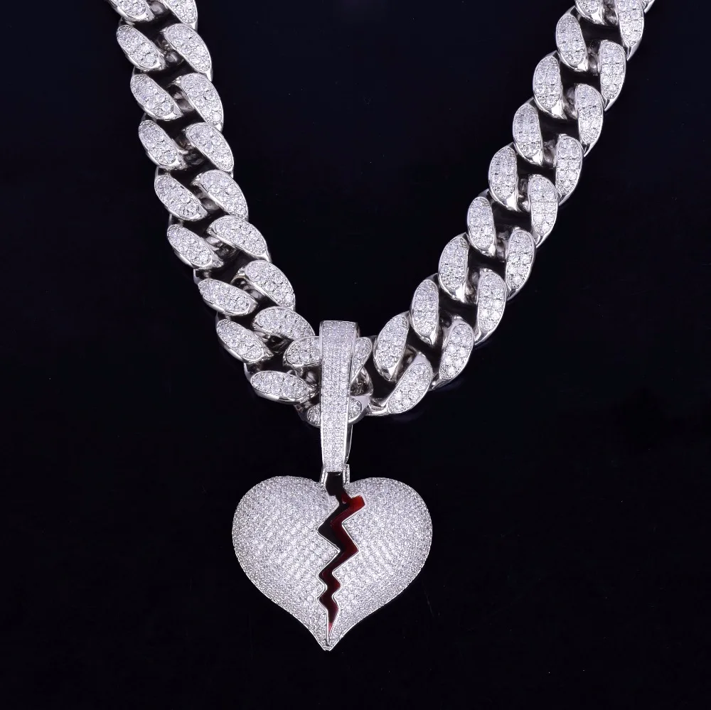 No Chain Gold Color Broken Heart Pendants Necklaces Men\'s Hip Hop Jewelry