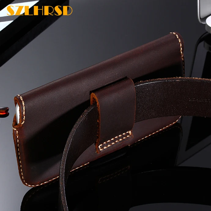 Genuine Leather Phone Pouch Belt Clip Bag for Samsung Galaxy A7 2018 Case with Pen Holder Waist Bag Outdoor Sport Phone Cover