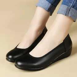 ZZPOHE con la suola Morbida scarpe da donna in pelle pantofole rotonda con le donne casuali lavoro nero singole scarpe di grandi dimensioni scarpe da donna