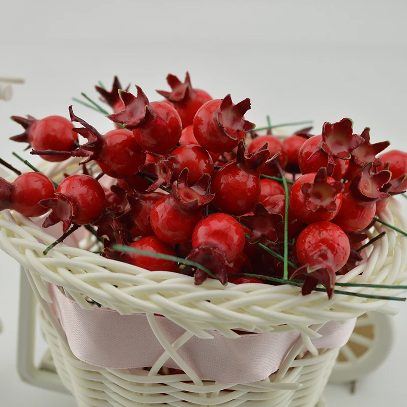 

20 pcs Mini Fake Smooth Glass Pomegranate Fruit Small Berries Artificial Flowers Red Cherry Stamper Wedding Christmas Decoration