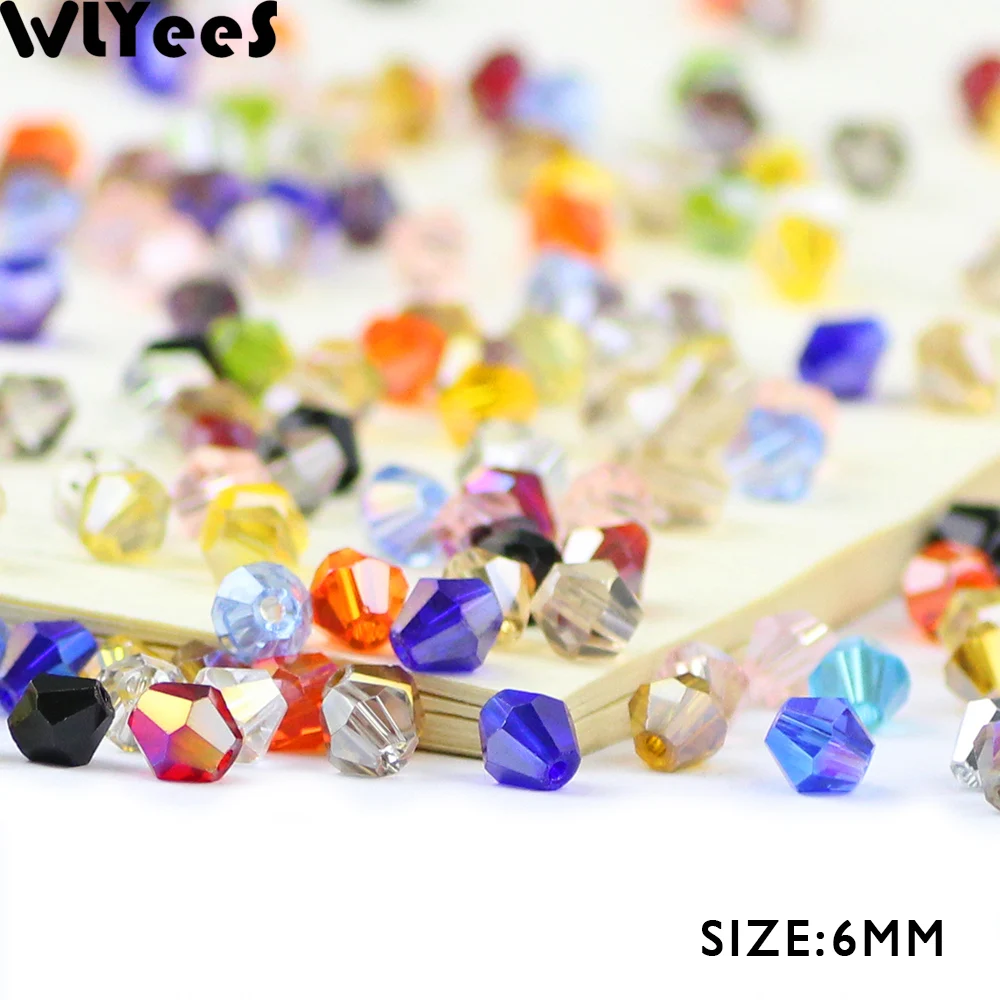 WLYeeS 50pcs Austrian Bicone crystals 6mm bead Faceted Round Glass Spacer Loose Bead for Jewelry Making DIY Bracelet Accessories