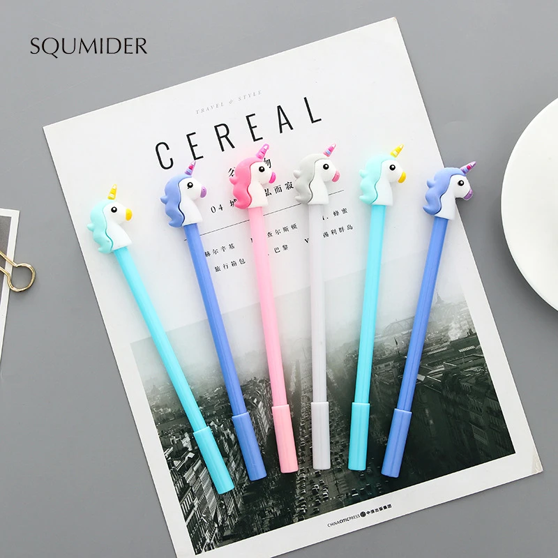 SQUMIDER 4 Patterns Cartoon Unicorn Gel Pen Kawaii Stationery 0.5 Mm Cute Pen Black Ink Papelaria School Office Supply