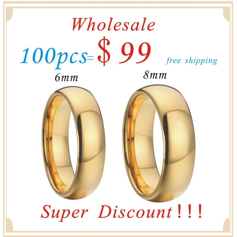 Gold Color Alliances 6/8mm Titanium Stainless steel Tungsten jewelry His and hers Wedding rings for couples men and women gift