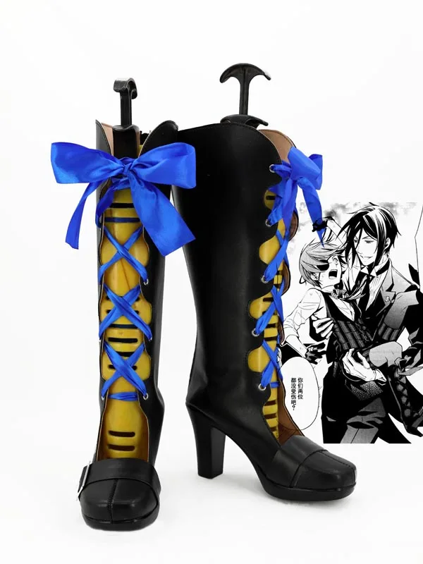 

Black Butler Ciel Phantomhive Black Cosplay Boots Shoes Anime Party Cosplay Show Boots Custom Made for Adult Women Shoes