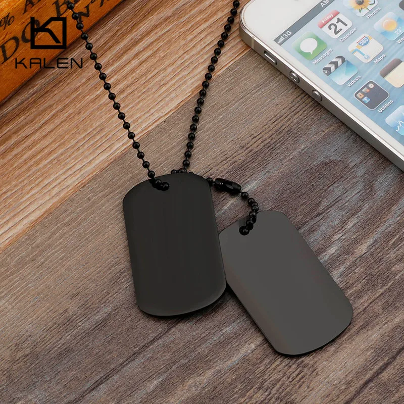 KALEN Engraved Name Dog Tags Pendant Necklace Men‘s Polished Trend Jewelry Gift Military Army Stainless Steel Chain Accessories