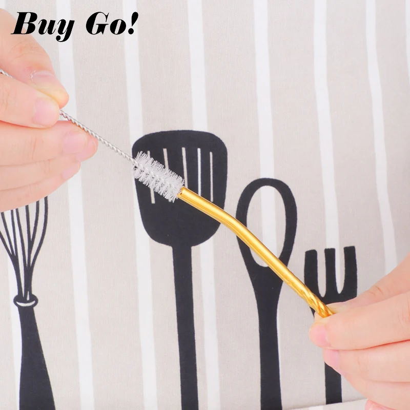 Reusable Stainless Steel Long Drinking Straw Spoon Spiral Pattern Cocktail Milk Coffee Juice Stirring Spoon With Brush Bar Tools