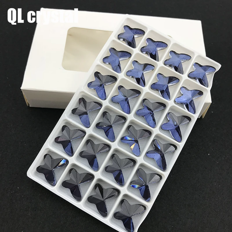 

QL crystal Popular non-hotfix butterfly flatback glass crystal for DIY wedding dress clothes bags shose